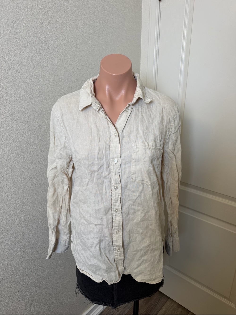 H&M Cream Button-Down Linen Blend Shirt